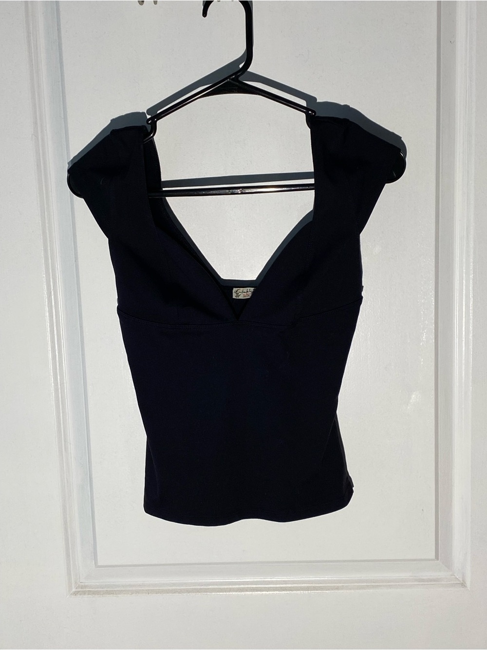 Free People Black V-Neck Cap-Sleeve Tank